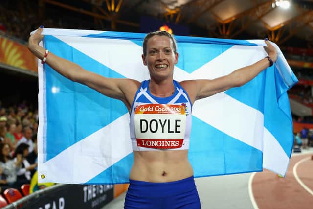 Eilidh Doyle celebrates winning silver for Scotland in the 400 metres hurdles at the Gold Coast Commonwealth Games in 2018. Picture: Michael Steele/Getty Images