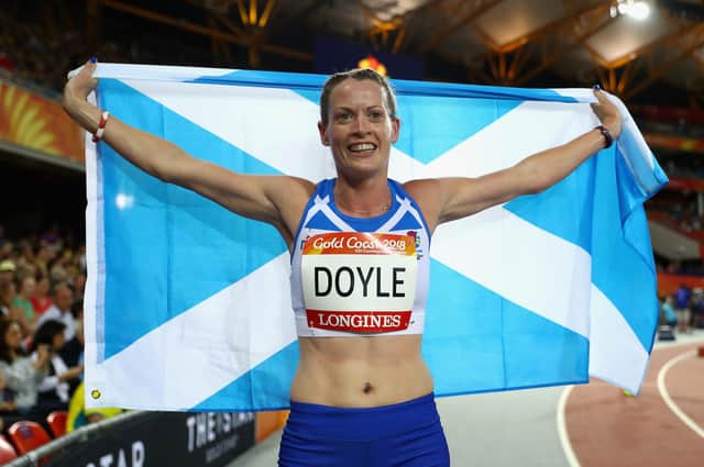 Eilidh Doyle celebrates winning silver for Scotland in the 400 metres hurdles at the Gold Coast Commonwealth Games in 2018. Picture: Michael Steele/Getty Images