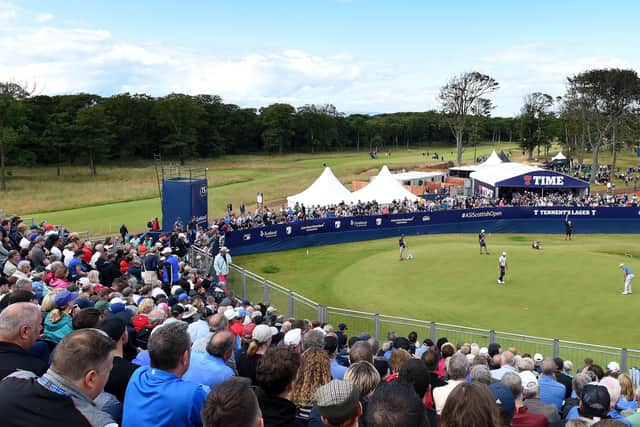Spectators look from the 15th grandstand during the 2019 Aberdeen Standard Investments Scottish Open at The Renaissance Club. Picture: Mark Runnacles/Getty Images.