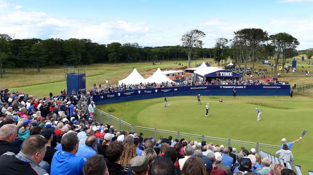 Spectators look from the 15th grandstand during the 2019 Aberdeen Standard Investments Scottish Open at The Renaissance Club. Picture: Mark Runnacles/Getty Images.