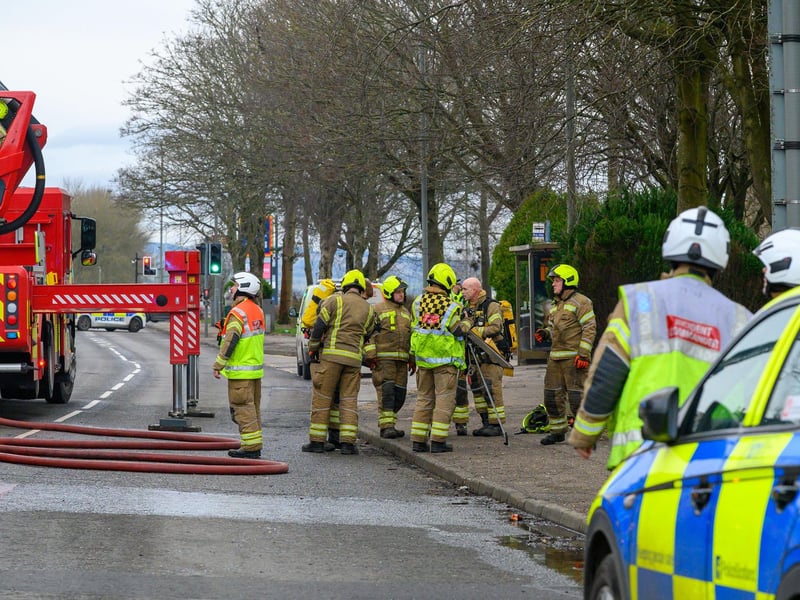 Firefighters at the scene of the incident which is opposite the Mariner Centre.