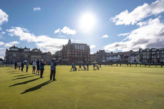 Today's scene on the Old Course at St Andrews as the Links Trust caddies showed their appreciation for the money raised from an appeal launched during the Covid-19 lockdown. Picture: St Andrews Links