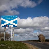The Scotland-England border on the A68 near Jedburgh in the Scottish Borders.
