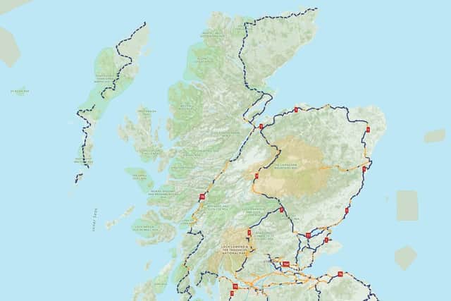 The National Cycle Network, showing off-road sections in orange and road sections in blue. Picture: Ordnance Survey/Sustrans