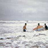 Stewart Crichton, Ian Wishart and George Law surfing in Aberdeen, 1968 PIC: Andy Bennetts