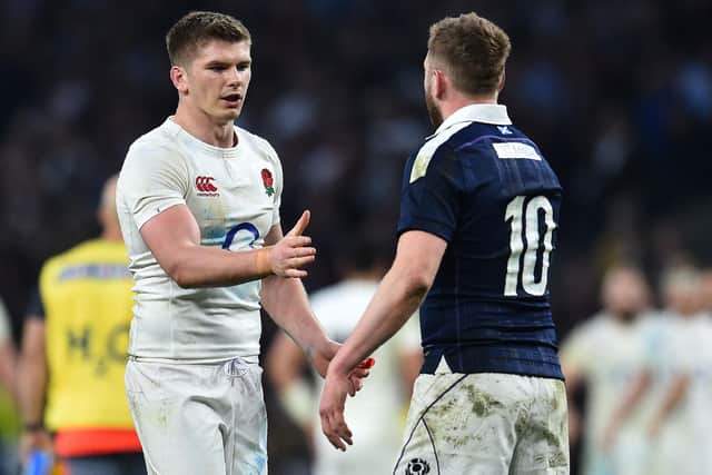 Owen Farrell and Finn Russell could be accommodated at 12 and 10 in the Lions Test team. Picture: Glyn Kirk/AFP via Getty Images