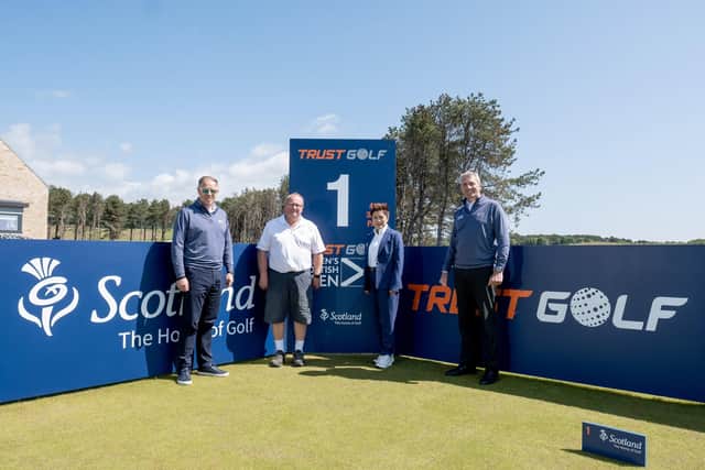 Dr Prin Singhanart, second from right, would like to see the Women's Scottish Open become a major. Also pictured are, from left, IMG's Ross Hallett, EventScotland's Paul Bush and Dumbarnie’s David Scott. Picture: Kevin Kirk/IMG
