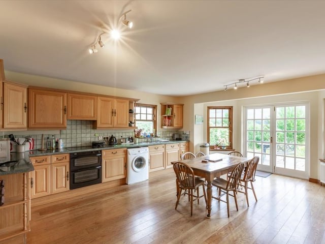 Kitchen with double doors to the patio.