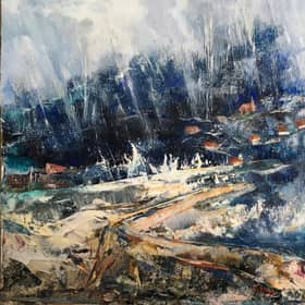 Stormy weather by Annie Broadley is a painting of oil and mixed media on board