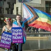 Trans rights activists outside the Scottish Parliament. Image: Lisa Ferguson/National World.