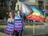 Trans rights activists outside the Scottish Parliament. Image: Lisa Ferguson/National World.