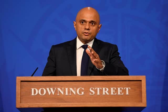 Health Secretary Sajid Javid during a media briefing in Downing Street, London, on coronavirus (Covid-19). Picture date: Tuesday October 19, 2021.