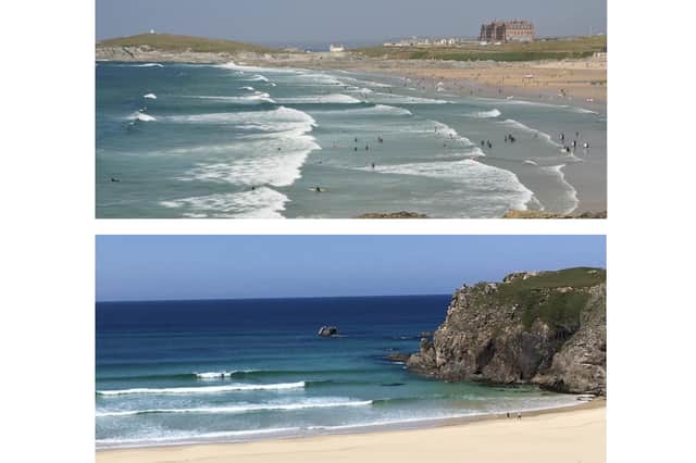 Crowds at Newquay's Fistral Beach (top) contrast with the empty beaches of the Isle of Lewis (bottom). PICS: Nilfanion / Creative Commons (Newquay); Roger Co / The Scotsman (Isle of Lewis)