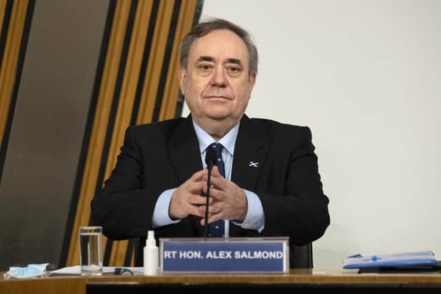 Former first minister Alex Salmond at the Scottish Parliament Harassment committee, which is examining the handling of harassment allegations him, at Holyrood in Edinburgh.