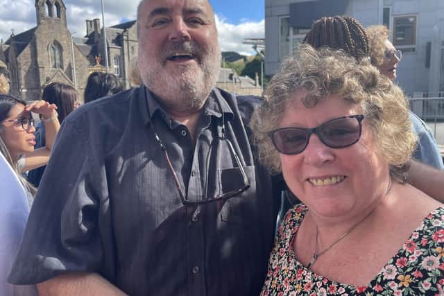 Sarah and Peter Monks, from Stockport in England, were in Scotland for a wedding and were grateful they got the chance to pay their respects to the Queen before travelling back home. Picture: Ilona Amos