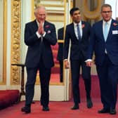 King Charles III (far left) arrives with, (left to right) Prime Minister Rishi Sunak, Alok Sharma (centre), who presided over Cop26 and Brian Moynihan, Chair and CEO of Bank of America and Co-Chair of Sustainable Markets Initiative, during a reception for world leaders, business figures, environmentalists and NGOs at Buckingham Palace ahead of the COP27 Summit.  The King's knowledge and presence at COP27 will be missed, writes Philip Lymbery.  PIC: Jonathan Brady/PA Wire.