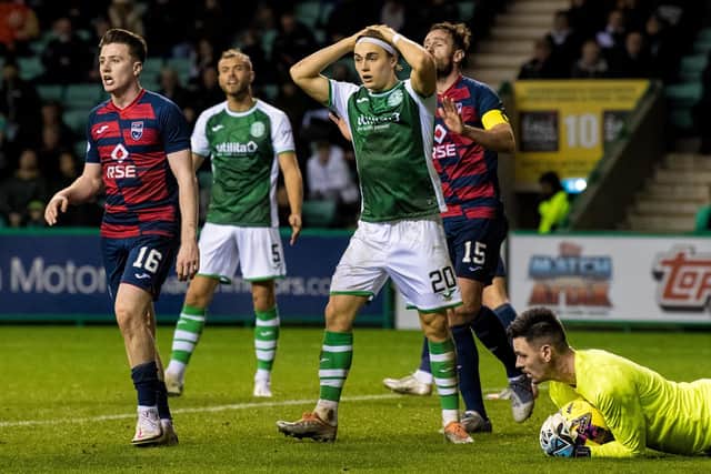 Elias Melkersen of Hibs looks on dejected during the defeat by Ross County on November 8 last season.