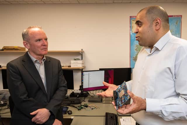 Adrian Gillespie, CEO, Scottish Enterprise, with Ali Maani, chief engineer, CAVU Aerospace UK.