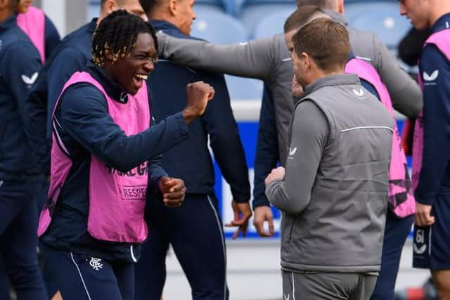 Rangers Calvin Bassey and Steven Gerrard during a Rangers training session at Ibrox. (Photo by Alan Harvey / SNS Group)