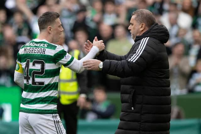 Celtic captain Callum McGregor with manager Ange Postecoglou.