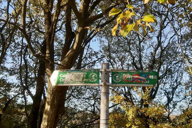 Vandalised direction signs on the Monkland Canal. Picture: The Scotsman