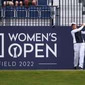 Catriona Matthew hits the historic first shot in the AIG Women's Open at Muirfield. Picture: Charlie Crowhurst/Getty Images.