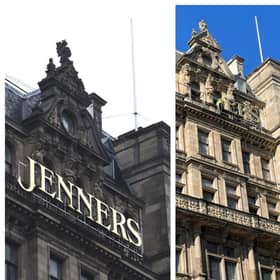 Left, the classic Jenners signage; and right, how it looks after the removal started. Credit Angela Smith.