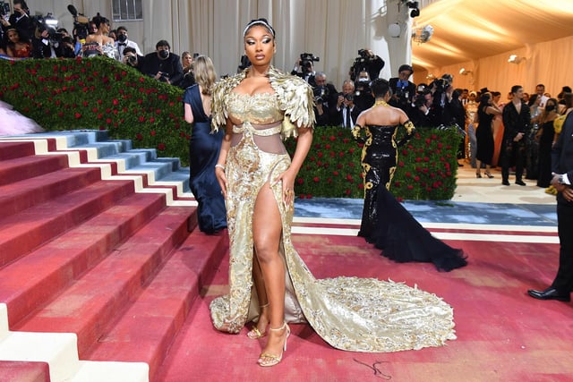 US rapper Megan Thee Stallion arrives for the 2022 Met Gala at the Metropolitan Museum of Art on May 2, 2022, in New York. - The event took place at the The Metropolitan Museum of Art in New York, with the theme of Gilded Glamour. Photo by ANGELA WEISS.