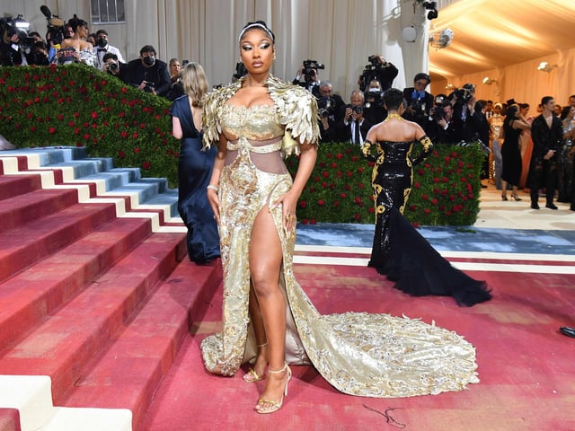 US rapper Megan Thee Stallion arrives for the 2022 Met Gala at the Metropolitan Museum of Art on May 2, 2022, in New York. - The event took place at the The Metropolitan Museum of Art in New York, with the theme of Gilded Glamour. Photo by ANGELA WEISS.