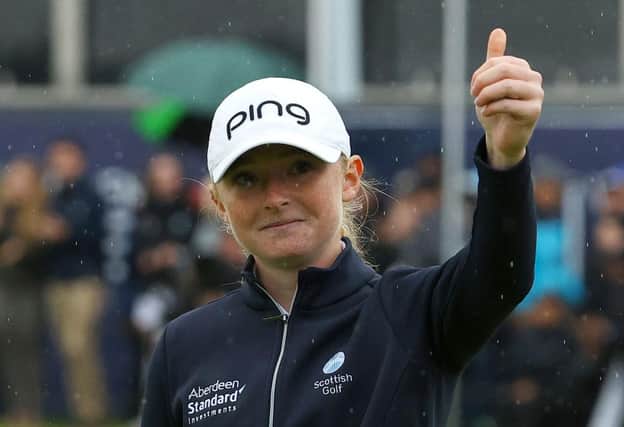 Louise Duncan reacts after finishes her third round in last year's AIG Women's Open at Carnoustie, where she thrilled the home fans by finishing in a tie for tenth. Picture: Andrew Redington/Getty Images.