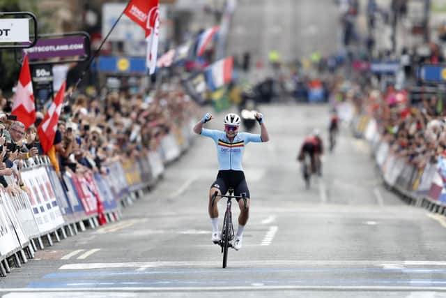 Spectators lining the route of the women's elite road race at the UCI Cycling World Championships as winner Lotte Kopecky of Belgium crossed the finish line in Glasgow city centre. Picture: Will Matthews/PA