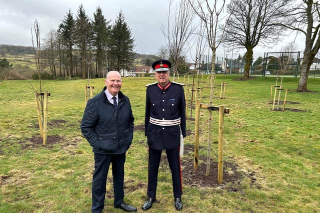 Trees planted in a Kilmacolm beauty spot have been dedicated to the late Queen Elizabeth II as part of a major environmental project.  Inverclyde. Environment and regeneration convener, Councillor Michael McCormick, left, and Lord-Lieutenant Colonel Peter McCarthy.