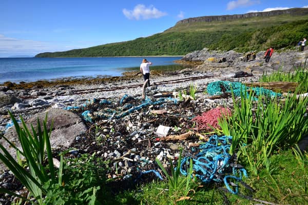 Litter surveys at Camasunary found more than 1,000 individual pieces of rubbish in each square metre of the beach – much of it discarded fishing nets and synthetic ropes. Picture: Loughborough University
