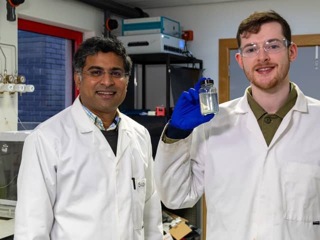 Dr Sudhagar Pitchaimuthu and phD student Michael Walsh who are  part of a team from Heriot-Watt University that have developed materials that can use wastewater from distilleries to produce green hydrogen.