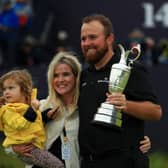 Shane Lowry celebrates his 2019 Open win at Royal Portrush with wife Wendy and daughter Iris. Picture: Mike Ehrmann/Getty Images.