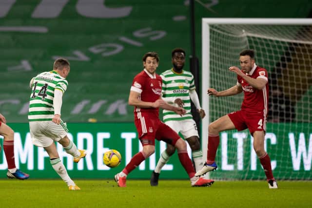 David Turnbull scores his seventh goal in Celtic colours to provide the winner in his club's midweek 1-0 win over Aberdeen, and will secretly hope to more than break double figures for his debut season at Parkhead. (Photo by Craig Williamson/ SNS Group)