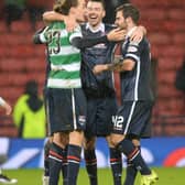 31/01/16 UTILITA ENERGY SCOTTISH LEAGUE CUP SEMI-FINAL
ROSS COUNTY v CELTIC 
HAMPDEN - GLASGOW 
Ross County players celebrate at full-time