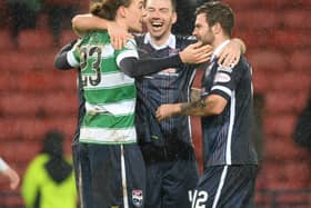 31/01/16 UTILITA ENERGY SCOTTISH LEAGUE CUP SEMI-FINAL
ROSS COUNTY v CELTIC 
HAMPDEN - GLASGOW 
Ross County players celebrate at full-time