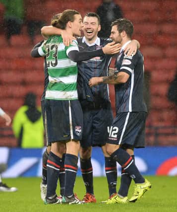 31/01/16 UTILITA ENERGY SCOTTISH LEAGUE CUP SEMI-FINAL
ROSS COUNTY v CELTIC 
HAMPDEN - GLASGOW 
Ross County players celebrate at full-time
