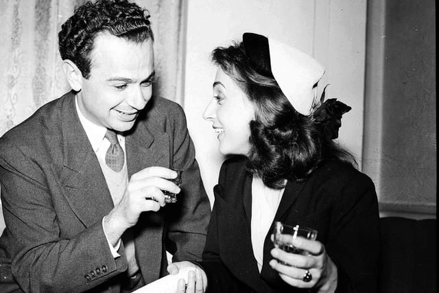 Michael Jannis and Greek actress Ellie Lambetti, who was also known as Helle Lambetti, at the 1954 Edinburgh Film Festival.
