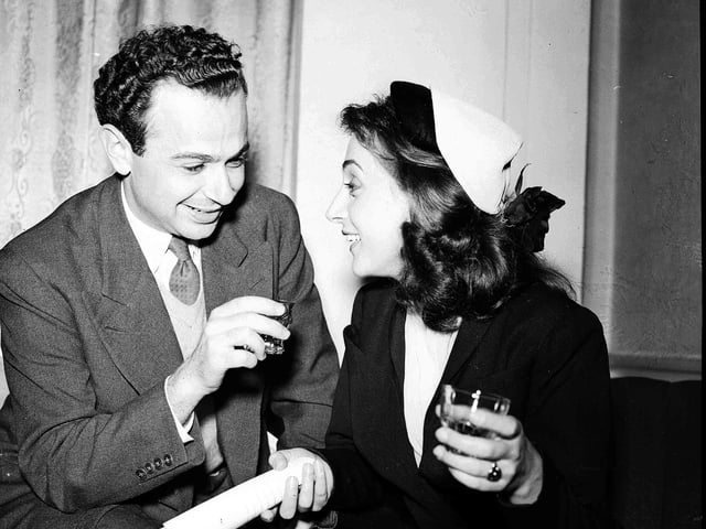 Michael Jannis and Greek actress Ellie Lambetti, who was also known as Helle Lambetti, at the 1954 Edinburgh Film Festival.