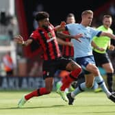 Kristoffer Ajer in action for Brentford.