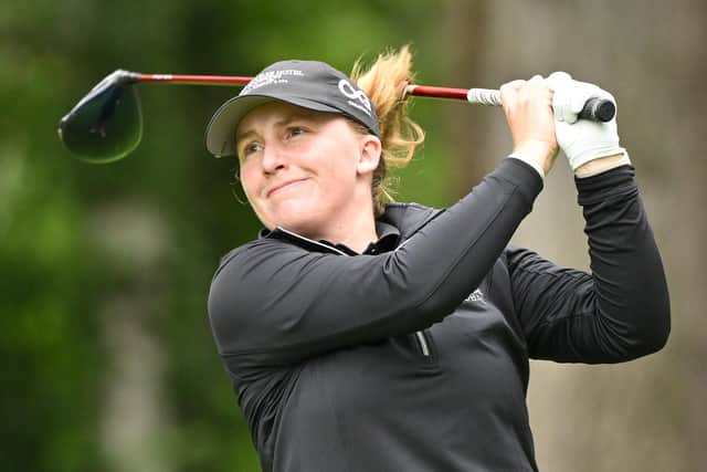 PORTLAND, OREGON - AUGUST 04: Gemma Dryburgh of Scotland plays her shot from the third tee during the final round of the Portland Classic at Columbia Edgewater Country Club on August 04, 2024 in Portland, Oregon. (Photo by Alika Jenner/Getty Images)