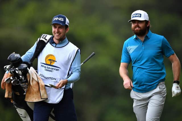 Liam Johnston walks with his caddie on the 15th hole during the opening round of the Kenya Savannah Classic at Karen Country Club in Nairobi. Picture: Stuart Franklin/Getty Images.