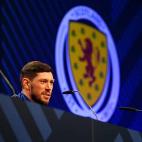 Scotland's Scott McKenna during a press conference at the Garmisch Olympia Stadium.