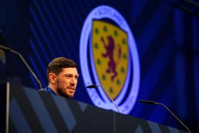 Scotland's Scott McKenna during a press conference at the Garmisch Olympia Stadium.