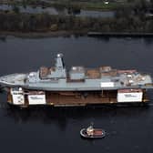 HMS Glasgow enters the water for first time. Pic John Devlin