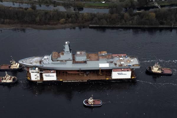 HMS Glasgow enters the water for first time. Pic John Devlin
