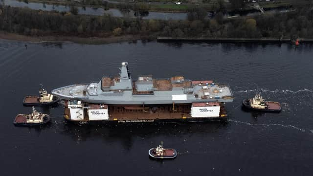 HMS Glasgow enters the water for first time. Pic John Devlin