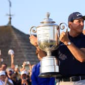 Phil Mickelson celebrates with the Wanamaker Trophy after winning the 2021 PGA Championship held at Kiawah Island. Picture: Sam Greenwood/Getty Images.